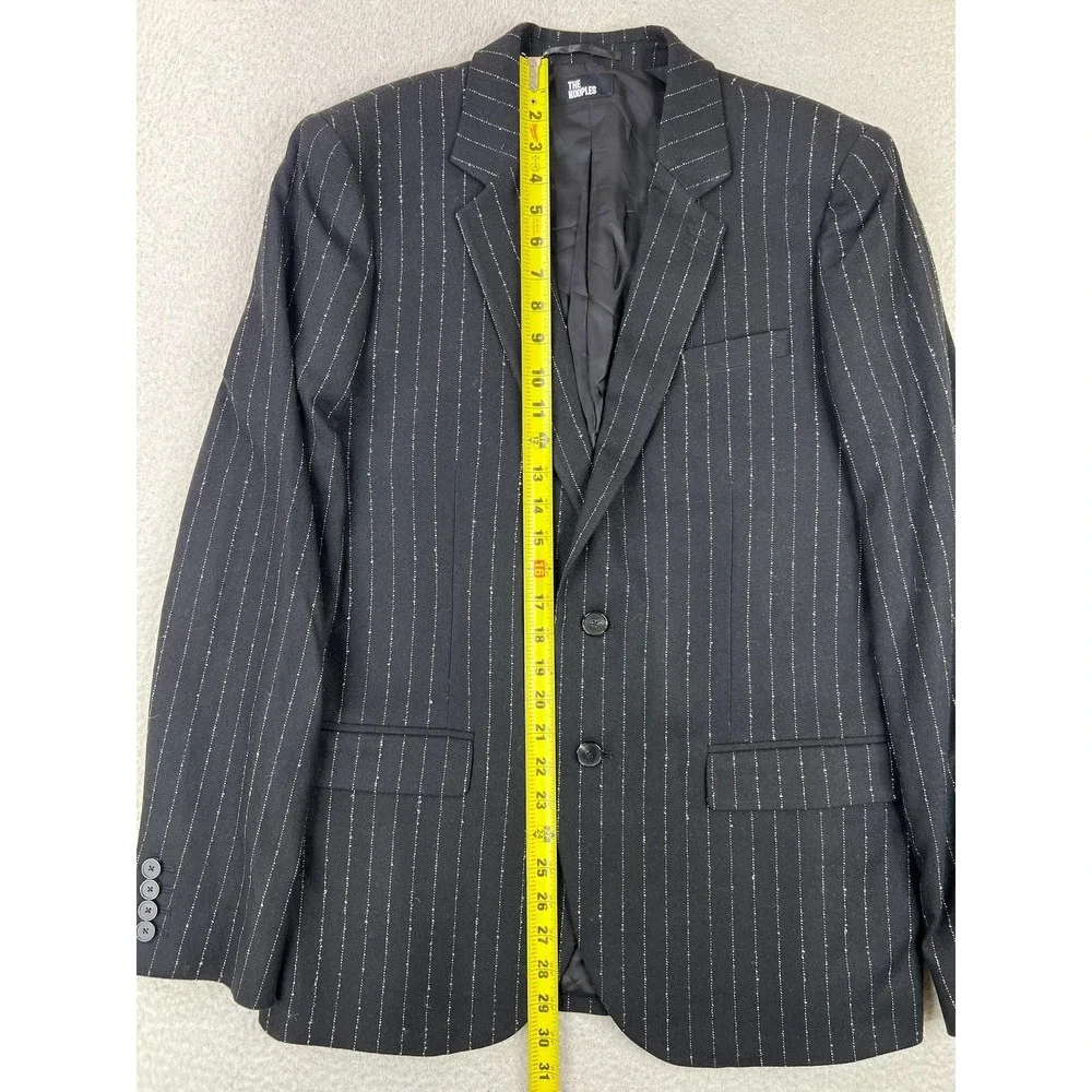 The Kooples Mens 38R Suit Jacket Black Pinstripe Wool Slim Fit HVES25004K NEW